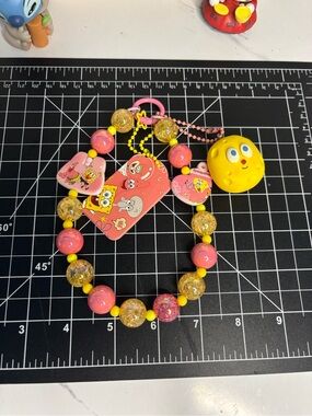 Kids Pink & Yellow Beaded Character Necklace with SpongeBob Tag